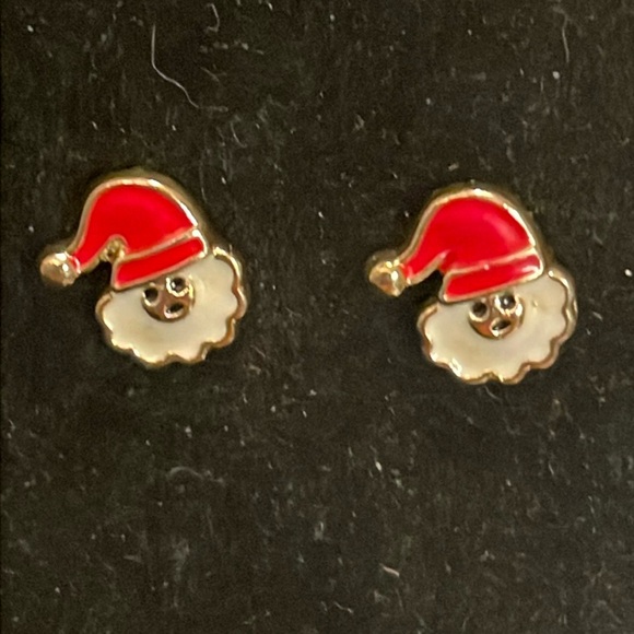 0.5” Vintage Santa Claus mixed metal stud earrings w/red white enamel - Picture 1 of 9